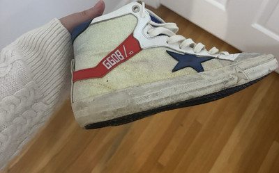 Golden Goose VCE High Top Lace-Up Star Sneakers White Blue Red Gray