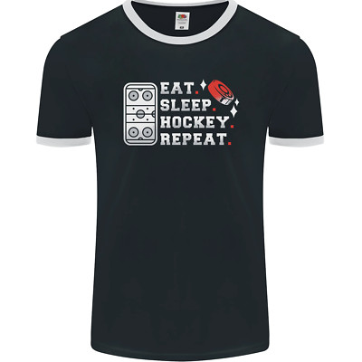 Eat Sleep Hockey Repeat Ice Street lustiges Herren Ringer T-Shirt FotL