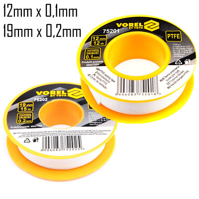 VOREL Teflonband Gewindedichtband PTFE 12mm x 0,1mm 19mm x 0,2mm