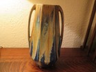 Französisches Art Deco Steinzeug: Große Vase mit zwei Henkeln, schöne blaue Tropfglasur