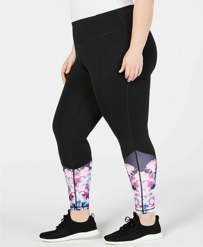 Leggings deportivos para mujer Ideology Plus al tobillo negros florales talla 3X - Imagen 3 de 3