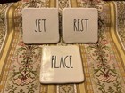 Rae Dunn Drink Coaster Set of 3 REST/PLACE/SET White NEW