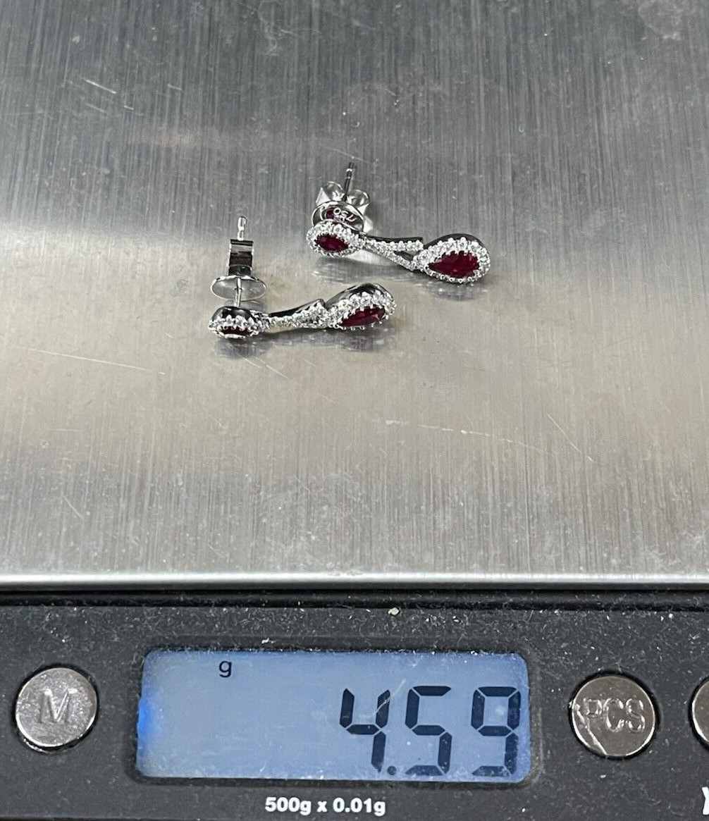 18kt White Gold Ruby Dangle Earrings - image 10