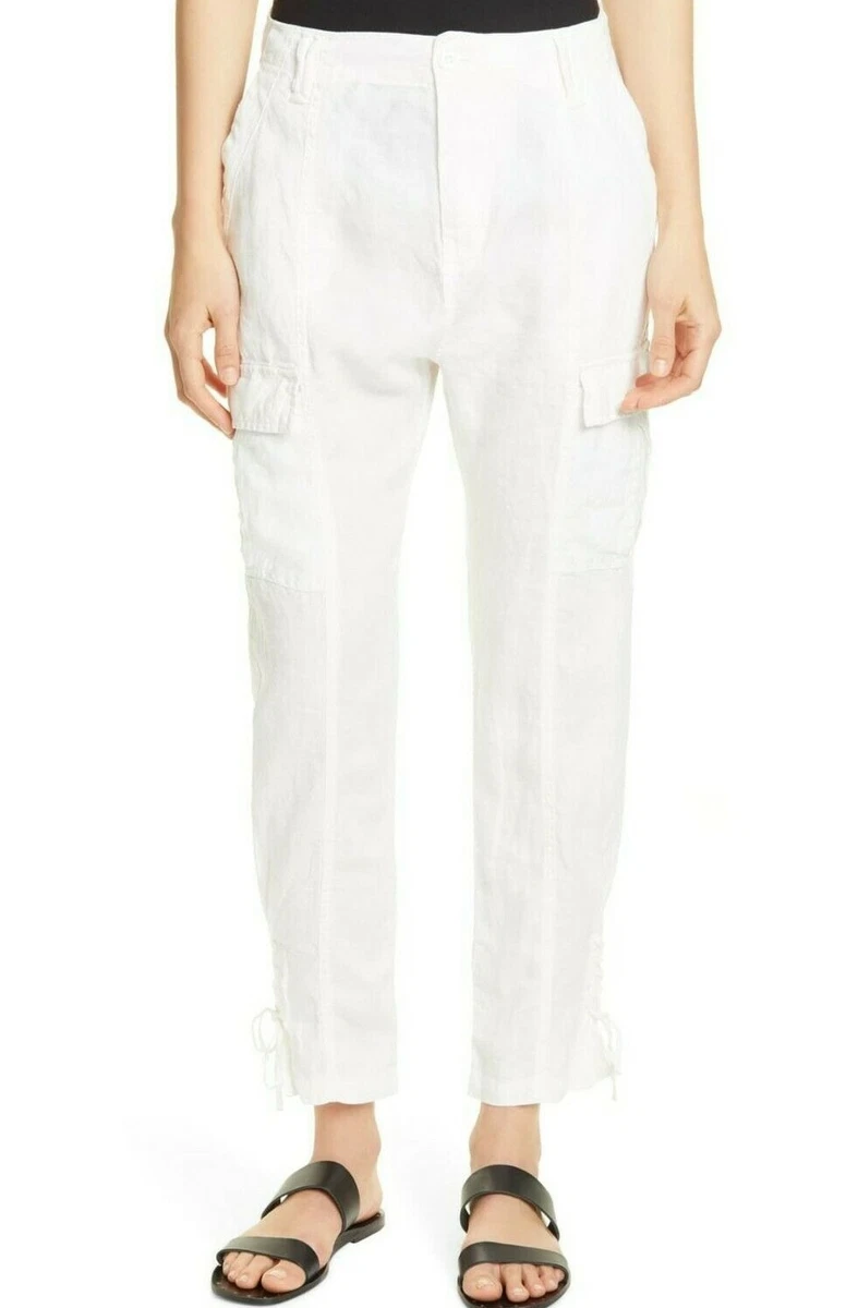 198 NWT JOIE Sz8 TELUTCI TIE CUFF LINEN SLIM CARGO PANTS PORCELAIN