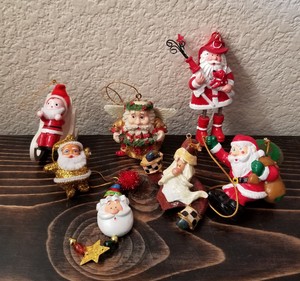 Lot-of-7-Vintage-Santa-Claus-Christmas-Ornaments-Angel-Fireman