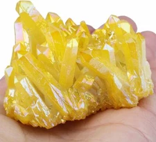 Natural Aura Yellow Citrine Crystal Titanium Cluster Healing Mineral Specimen
