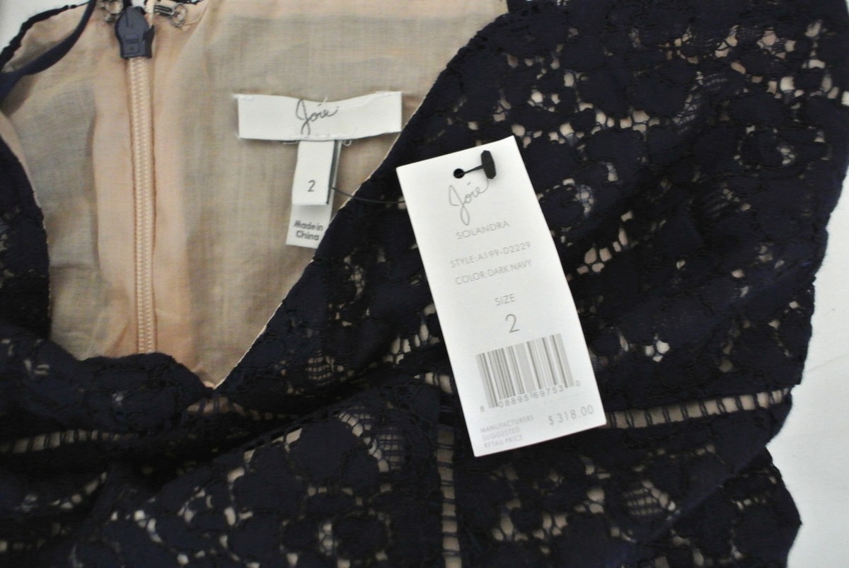 JOIE Solandra Lace dress NWT $318 sz 2 navy blue | eBay