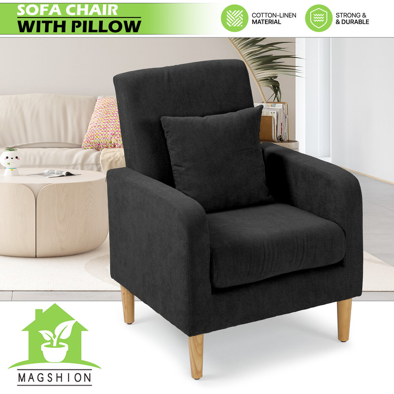 Black Accent Chair Modern Soft Upholstered Arm Chair Living Room Accent Chair