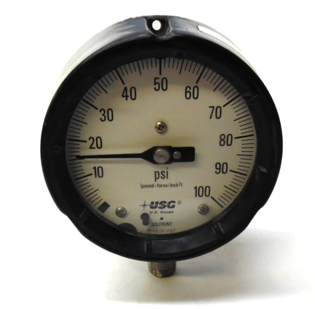 USG U.S. GAUGE, SOLFRUNT, 0100 PSI, (POUNDFORCE/INCH 2), 5" OAD FACE