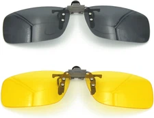 2PCS (Yellow Night Vision+Black) Sport Driving Polarized Clip-On Sunglasses Flip