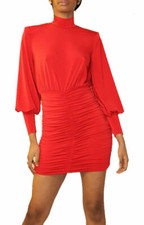 JOHN ZACK ROUCHED RED DRESS WITH CUFFS AND COLLAR