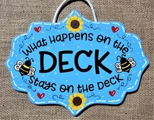 What Happens/Stays On DECK SIGN Wall Plaque Summer Porch Backyard Pool PATIO 