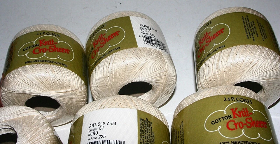 J&P Coats Cotton Knit-Cro-Sheen Crochet Thread 6pc lot New Color: 61 Ecru (#2) - Image 3 of 4