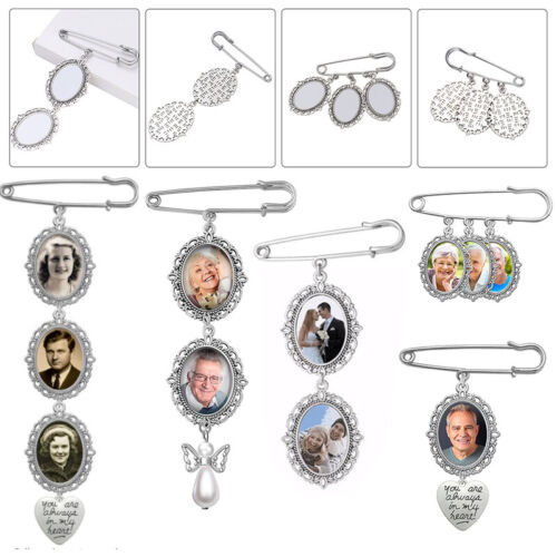 Buttonhole Triple Picture Memory Charm Wedding Groom Photo Pin Bride Bouquet Acc - Picture 14 of 22