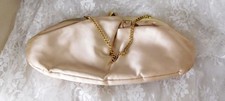Vintage Satin Clutch w/Metal Clasp and Chain Champagne Color 5 1/2" x 10"