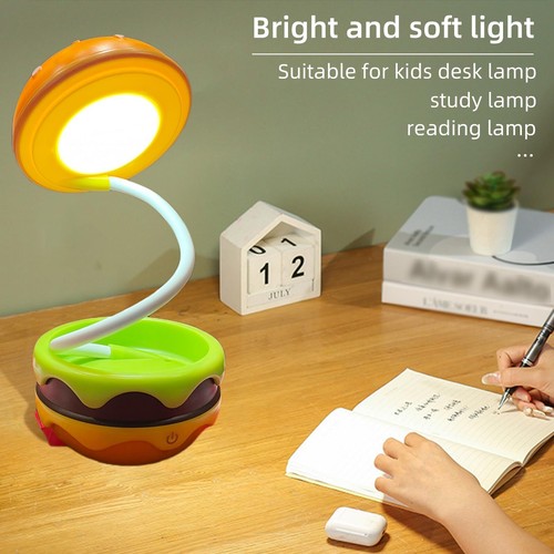 Small Table Lamp Hamburger Night Light Cute Rechargeable Led Desk Lamp With Dimm - Picture 8 of 9