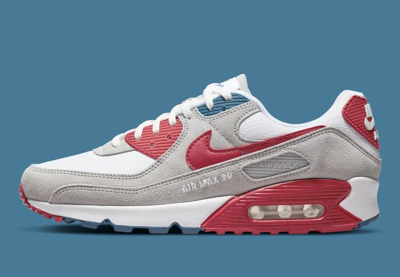 Nike Air Max 90 Athletic Club Grey White Red Blue DQ8235-001 Men's Multi  Size
