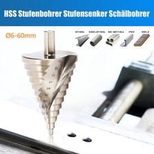 6mm-60mm Large HSS Spiral Groove Step Drill Cone Drill Bit Hole Cutter 12 Step!