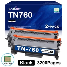 2PK High Yield TN760 Toner Cartridge For Brother MFC-L2710DW MFC-L2750DW Toner