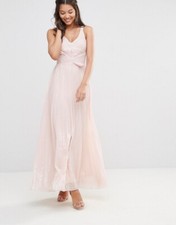 TFNC London By ASOS Size 12 Pleated Maxi Dress with Metallic Finish Light Pink
