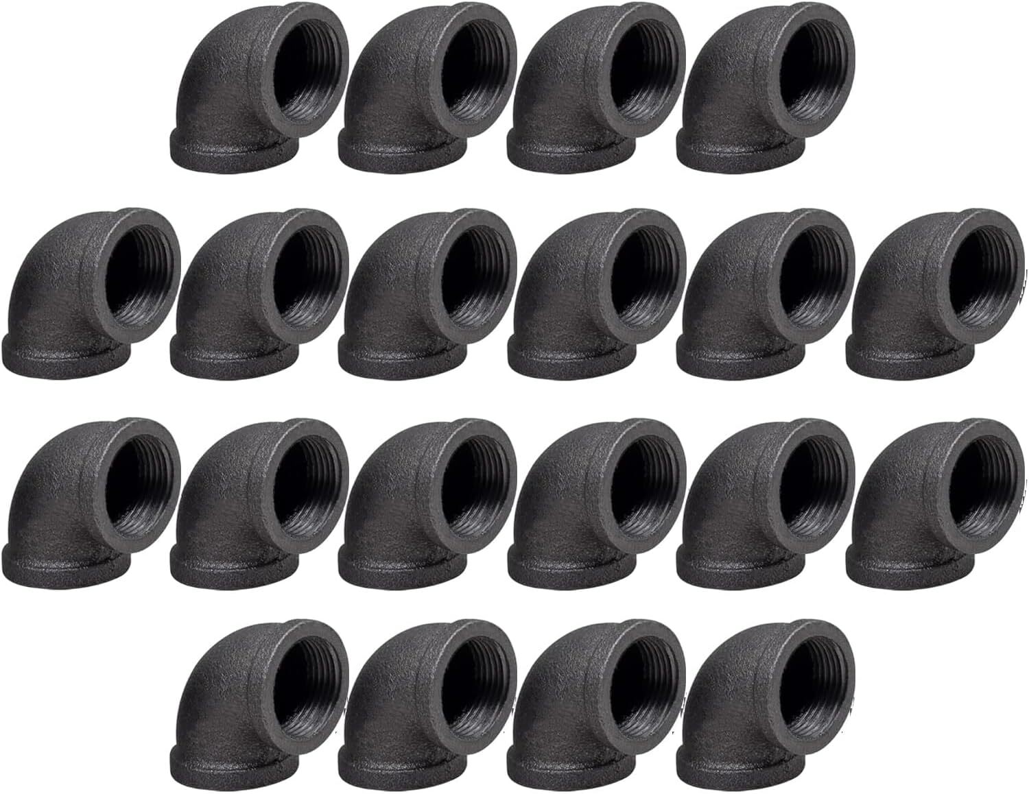 20 PACK 1/2" Pipe Fitting Elbow, Rustic Industrial Style Black Malleable Iron
