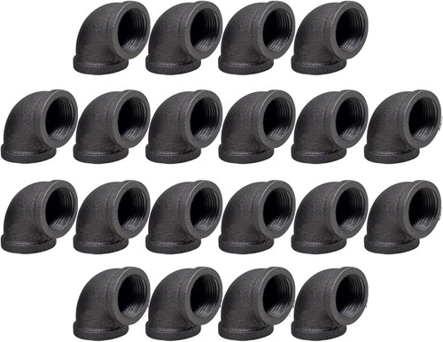 20 PACK 1/2" Pipe Fitting Elbow, Rustic Industrial Style Black Malleable Iron