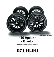 1/64 Scale Custom Wheels - 10 Spoke / Black - Hot Wheels Rubber Tires