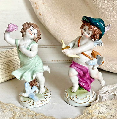 Capodimonte 2 Porzellanfiguren handbemalt 60er Putto Engel Amor Cupid Mädchen