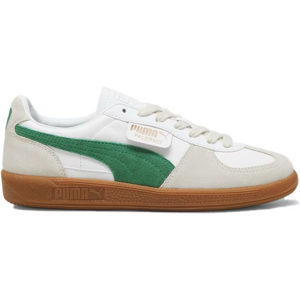 Puma Palermo Archive Green White Gray Gum Leather Sneakers