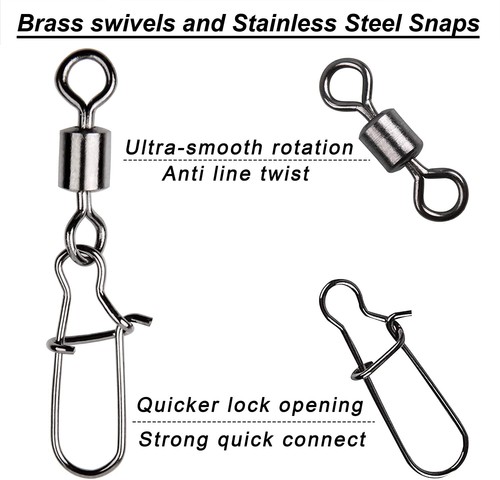 Fishing Swivels Snaps Kit Rolling Barrel Swivel Lure Connector Tackle Box 1#-10# - Picture 6 of 48
