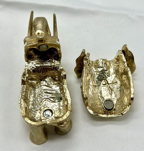 Glückselefant Schmuck Schmuckkästchen goldfarben Metall Elefantenrüssel hoch mit Schmucksteinen besetzt - Bild 8 von 11