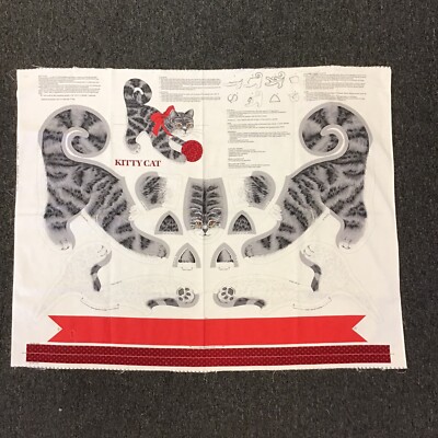DIY Cut & Sew Gray Kitty Cat Doll Fabric CRAFT Panel instructions 44x24