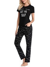 Womens Pajama Set Short Sleeve Tops Long Pants Sleepwear Lounge Set with Pocket