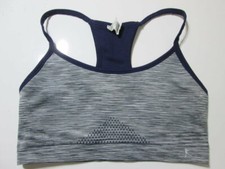 Danskin Now Sport Bra Size L Gray/Navy Wireless Unlined Racerback Pullover Gym