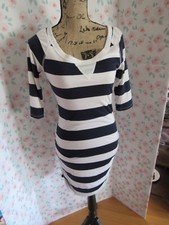 WINDSOR, JUNIOR'S NEW Navy/White Poly Bl Striped 3/4 Sleeved Striped Dress, Sz S
