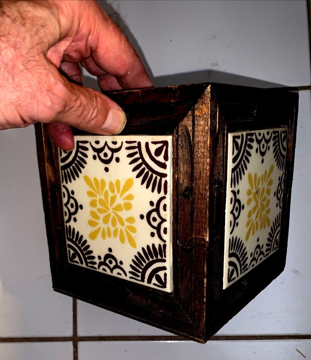 VINTAGE- DECORATIVE WOODEN & CERAMIC TILE BOX- OPEN TOP | eBay