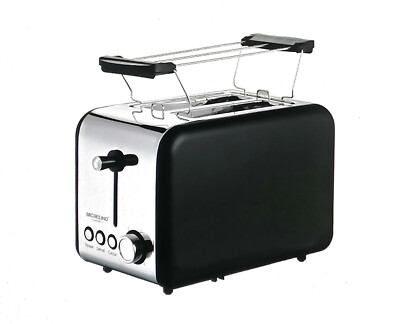 Michelino 2-Scheiben Toaster Schwarz-Silber Retro Brötchenaufsatz