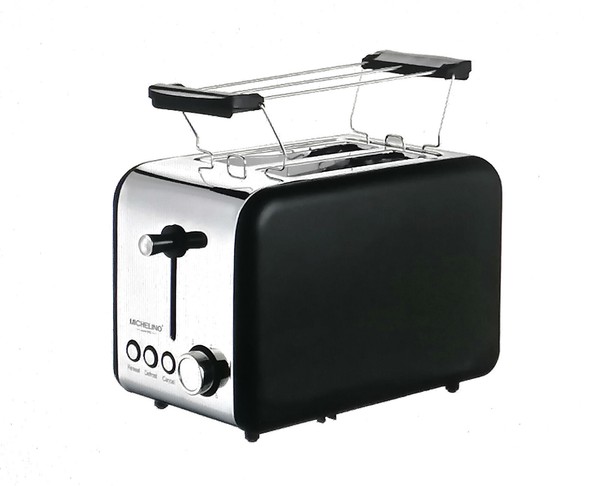 Michelino 2-Scheiben Toaster Schwarz-Silber Retro BröTchenaufsatz-image