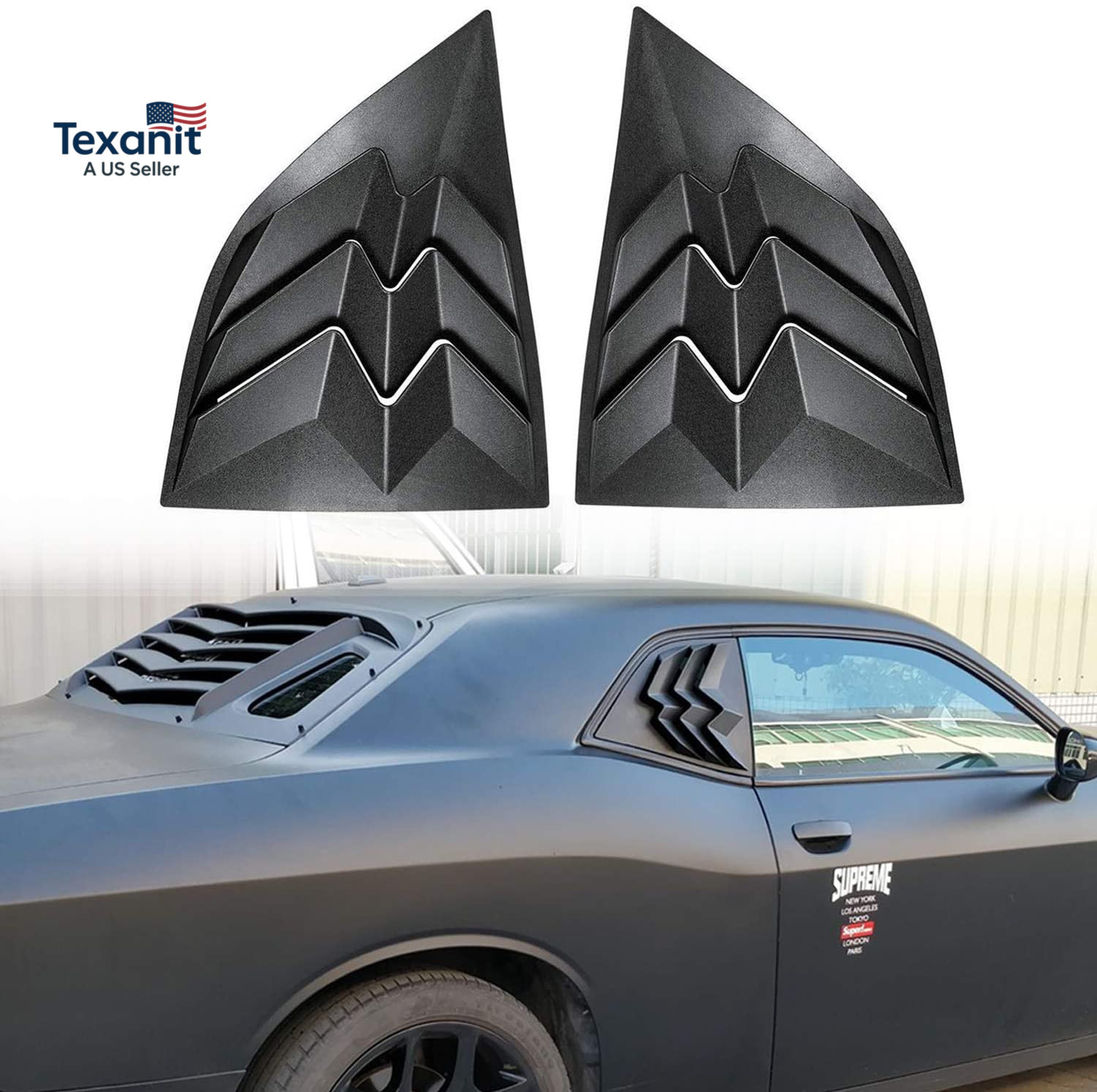 For 2008-2024 Dodge Challenger Side Window Scoop Louvers, ABS Window Visor Cover
