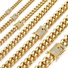 Men's 18k Gold Plated Stainless Steel Miami Cuban Link Bracelet Chain CZ Clasp