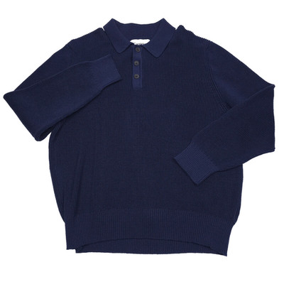 Corridor Slouchy Long Sleeve Polo Sweater Mens Large Navy Blue Mercerized Cotton