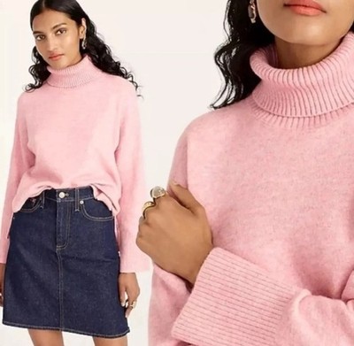 J.Crew Alpaca Merino Wool Blend Soft Pink CottageCore Turtleneck Sweater Size S