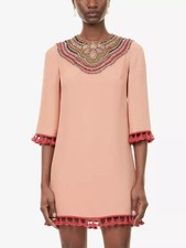 44/46IT- Valentino Embellished Tassel-Trim Silk Mini Dress - BNWT
