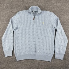 Polo Ralph Lauren Sweater Mens XL Blue Cable Knit 1/4 Zip Tussan Silk Preppy 90s