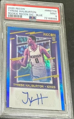 2020-21 Panini Recon Rookie Signatures Blue /49 Tyrese Haliburton PSA 9