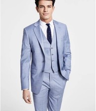 Calvin Klein Slim Fit Men's Suit Light Blue Single-Breasted 48R 42W 30L