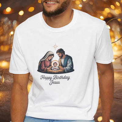 Joy to the World Nativity T-Shirt, Luke 2:10 Christmas Holy Family Christian Tee