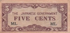 Malaya  5  Cents  ND. 1942  Block  ML  WW II Issue  Circulated Banknote LB x