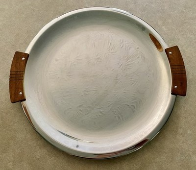 MCM Vintage Kromex Chrome Serving Tray with Teak Handles