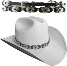 Western Silver Concho Hat Band Decorative Belt with Scalloped Concho and Adjusta